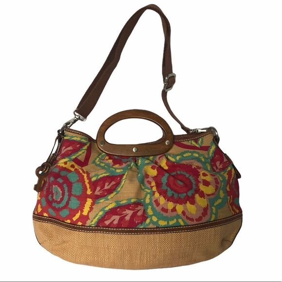 Vintage  Floral Canvas and woven Fossil bag - Picture 1 of 7